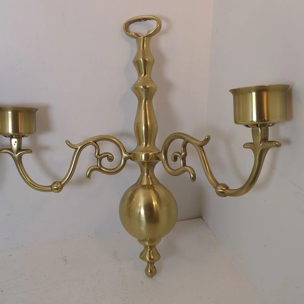 Pair  Of Colonial‎ Brass Two arms Scones Candle Holder Vintage